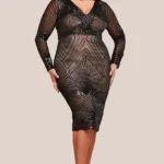Goddiva Plus Sequined Starburst Scalloped Hem Midi Dress