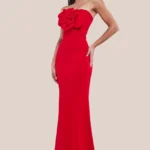 Goddiva Scuba Crepe Bandeau Rose Maxi Dress